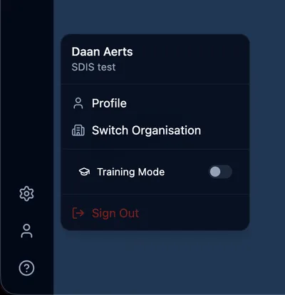 The profile menu showing the Training Mode toggle